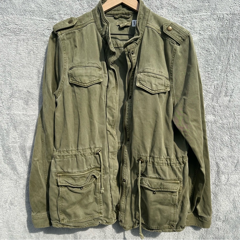 Lucky Brand Green Utility Military Jacket Large Cotton Jacket Cargo Pockets